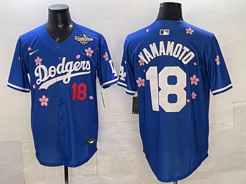 Men Los Angeles Dodgers #18 Yamamoto Blue Sakura Edition 2026 Nike MLB Jersey 0019